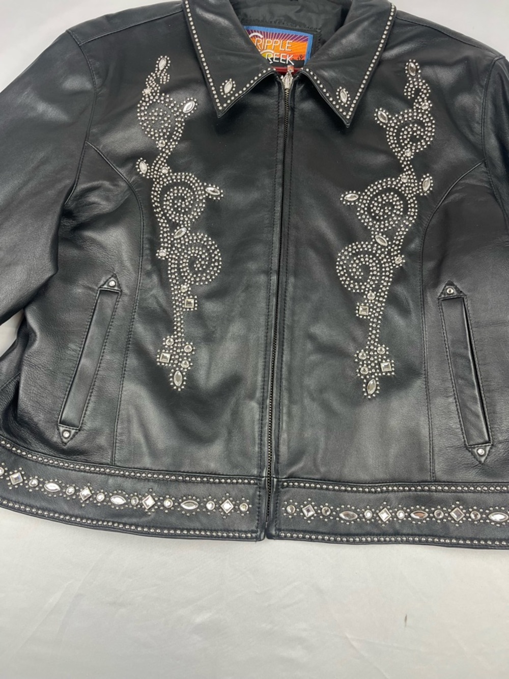 Cripple Creek Genuine Leather Jacket Women’s Studded Western Biker Black XXL - Picture 3 of 7